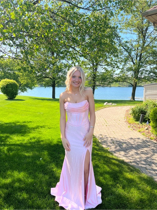 Sherri Hill Dresses & Skirts - Sherri Hill Light Pink Sequin Corset Prom Gown with Slit